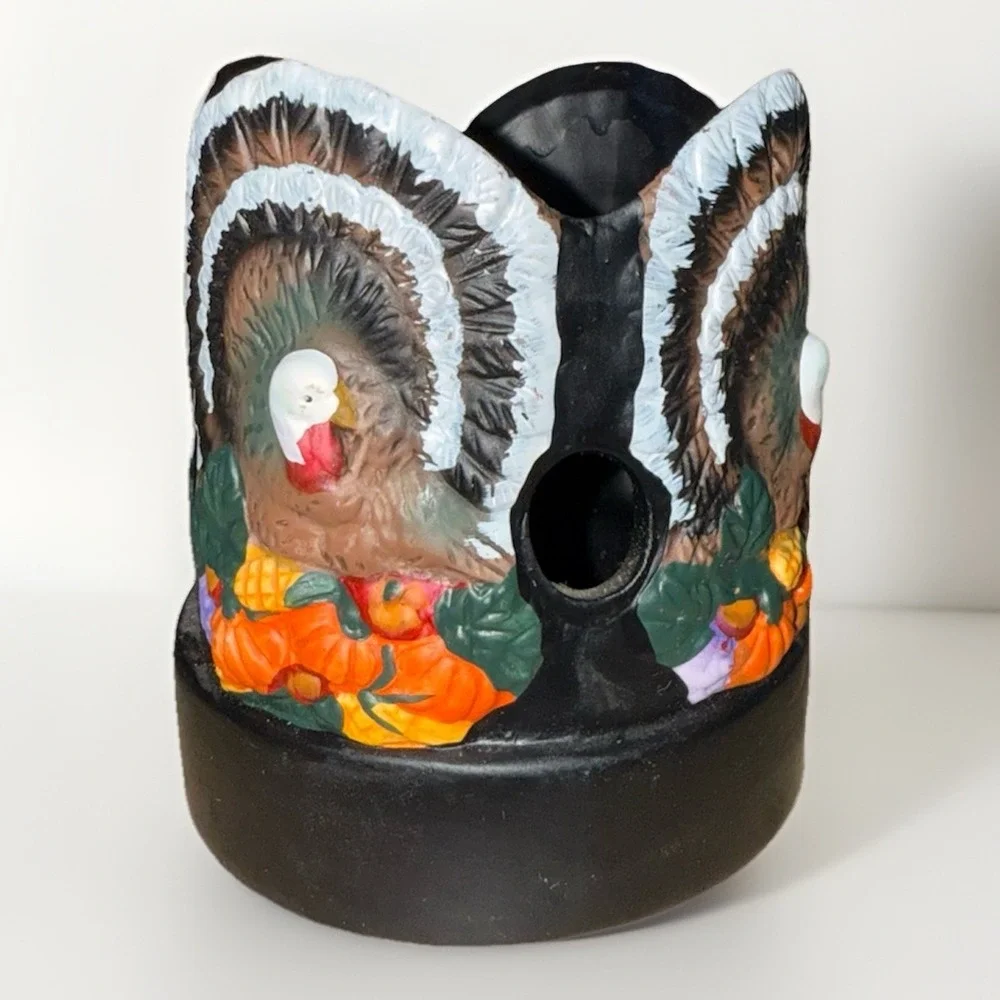 Greenbrier International Thanksgiving Turkey Ceramic Candle Holder Sleeve Black
